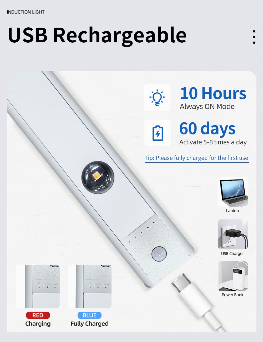 GARTO Led Under Cabinet Lights, Under Counter Closet Lighting with Motion Sensor, USB Rechargeable Battery Operated Cat's Eye Hill Corrugated Light Strip (32.5in-1Pack)