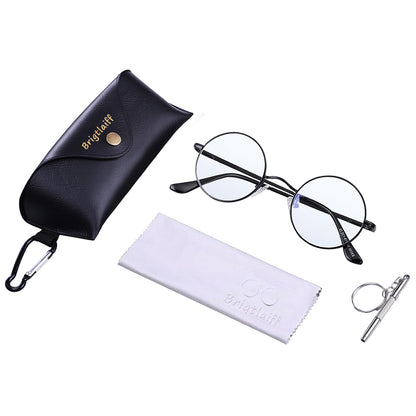 Brigtlaiff Round Blue Light Blocking Glasses for Men Women John Lennon Style Computer Gaming TV Glasses Anti Eyestrain (Black Frame)