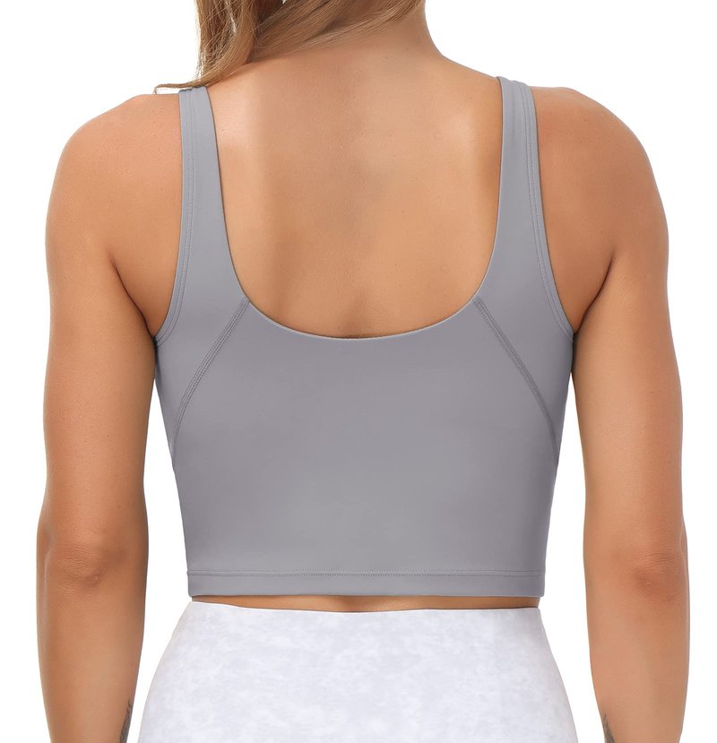 Women’s Longline Sports Bra Wirefree Padded Medium Support Yoga Bras Gym Running Workout Tank Tops (Lavender Grey, Small)