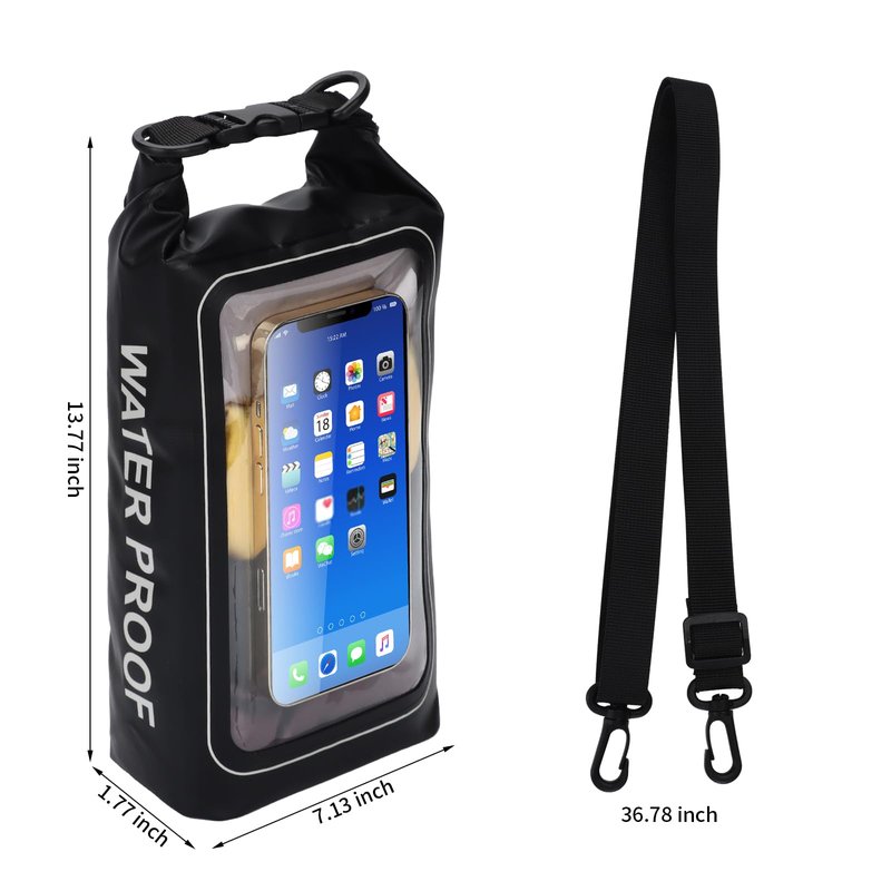 TYUTOSEG IP68 Waterproof Dry Bag, 2L - Roll Top Waterproof Pool Bag，Dry Bags for Kayaking Waterproof-w/Phone Pouch,Large Waterproof Phone Pouch,Boating & Kayak Accessories Camping (Black)