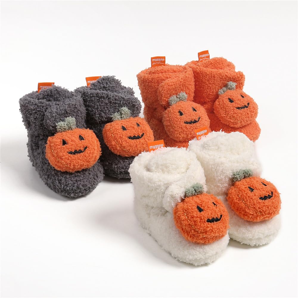 GDSDYM Baby Booties Cozy Christams Slippers Soft Baby Halloween Pumpkin Shoes Winter Warm Infant Newborn Crib Sock Shoes First Walkers