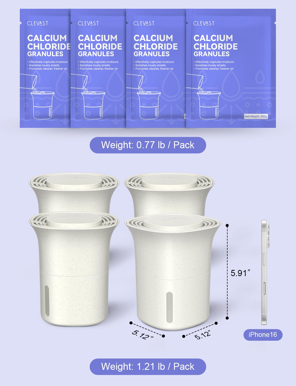 CLEVAST Refillable Moisture Absorber Bucket, 12.5 oz, 4 Pack, Refills Cups Humidity Absorbers for Closet, Reusable Dehumidifier Box Removes Moisture, Damp and Humidity for Wardrobes, Bathrooms