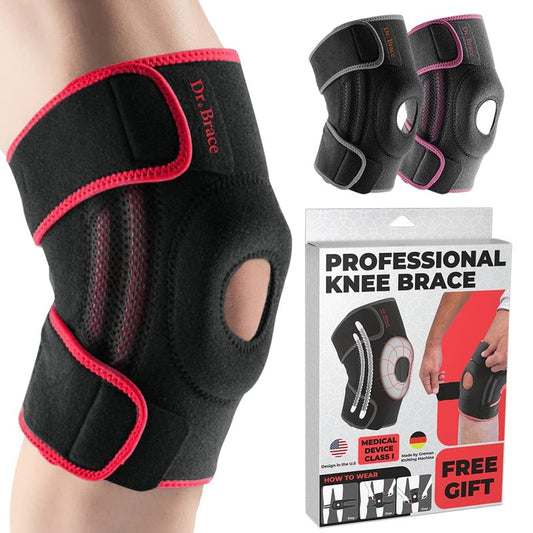 DR. BRACE ELITE Knee Brace with Side Stabilizers & Patella Gel Pads for Maximum Knee Pain Support and knee recovery for men and women-Please Check How To Size Video (Sunrise, Large)