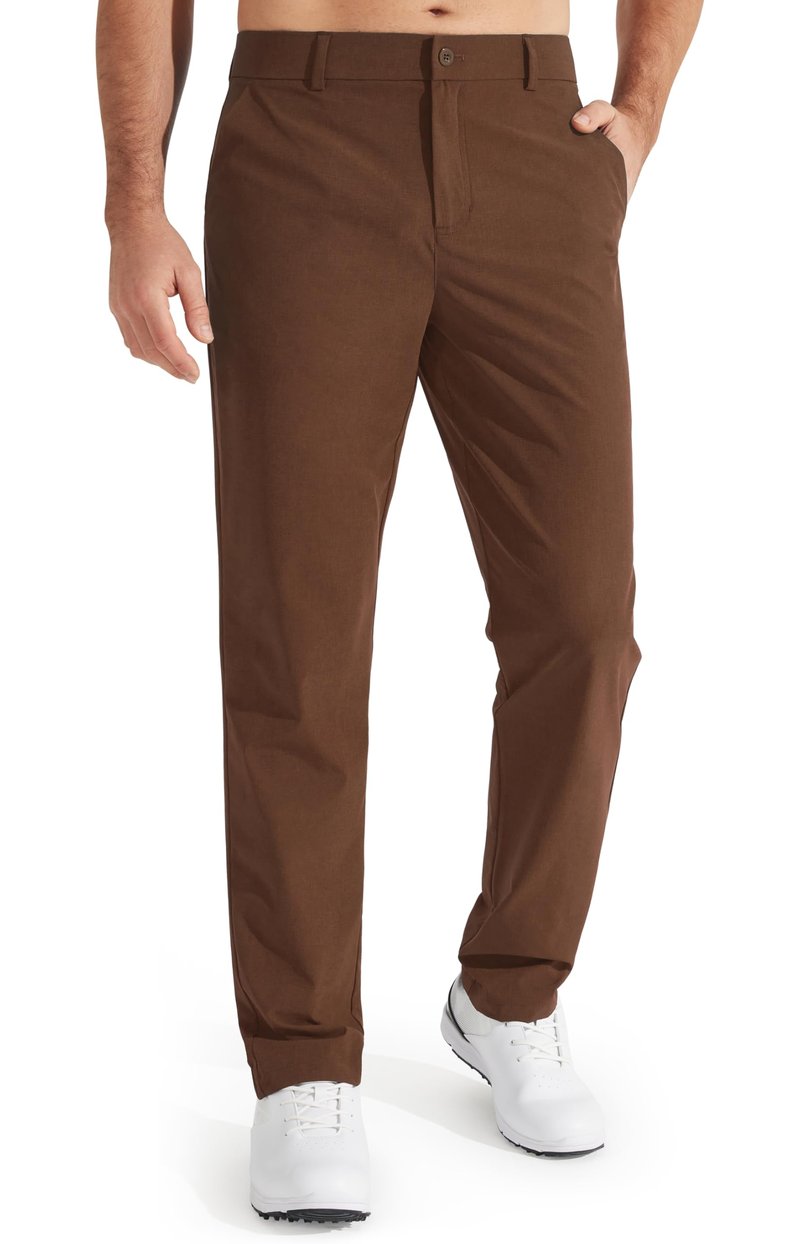 Libin Men's Pants 30" Comfy Business Casual Golf Pants Quick Dry Lightweight Fashion Outfits for Men Travel Vocation Dress Work Water Resistant, Light Coffee, 33W x 30L