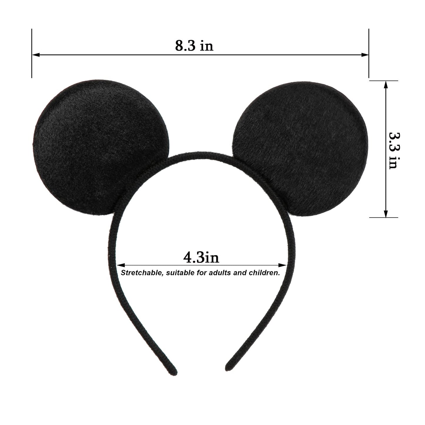 CHuangQi Mouse Ears Headband, Solid Black (Set of 12)