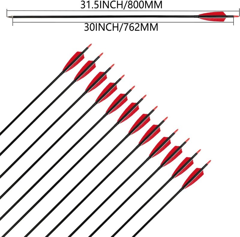 30-Inch Carbon Hunting Arrows - 4" Shield Turkey Feathers, Spine 400 for Recurve & Long Bows | Pack of 12