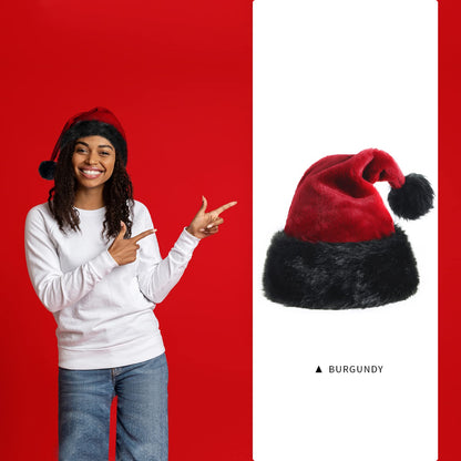 TWSANTAMAS Personalized Santa Hat - Super Soft Plush Christmas Hat for Adults, Unisex Holiday Party Gift (Black-Burgundy)