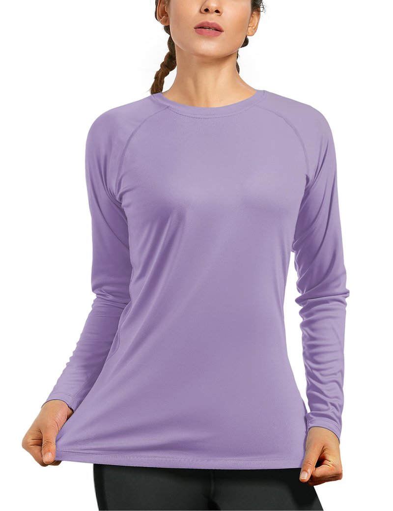 isnowood Swim Shirts for Women, UPF 50+ UV Sun Protection Long Sleeve Shirt, Lightweight Quick Dry Workout Hiking Running Rash Guard Top Purple