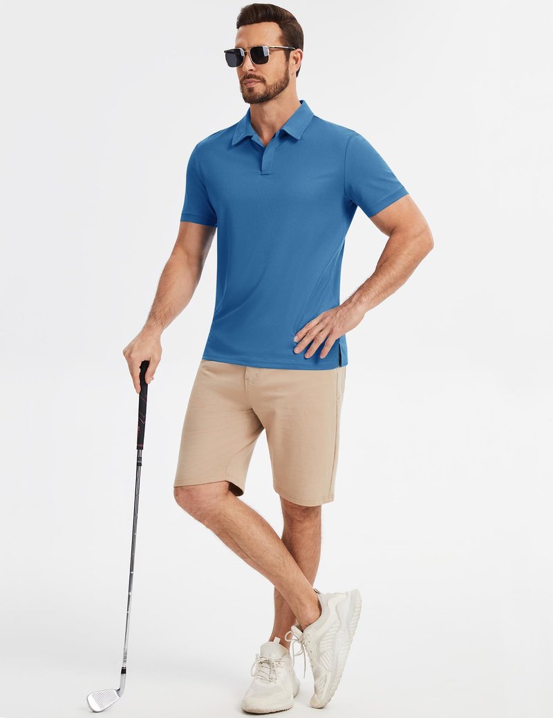 Poriff Golf Shirts for Men Stay-Crisp Collar Dry Fit Performance Moisture Wicking Short Sleeve Polo Shirt Activewear Royal Blue L