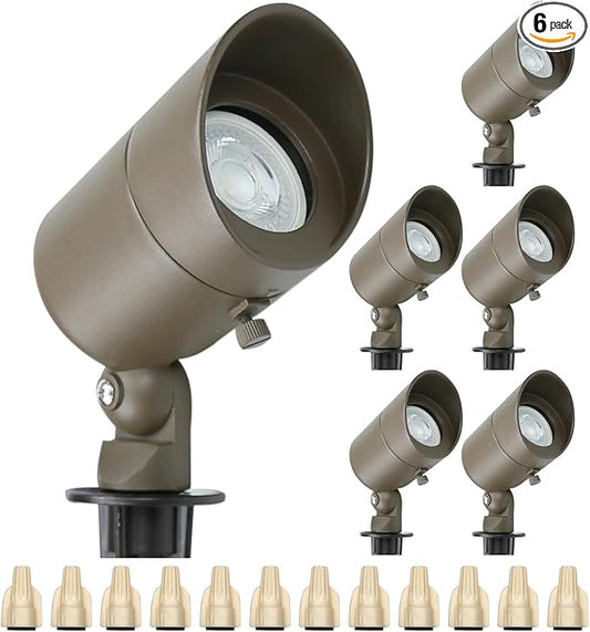 Lumina Lighting® 4W Landscape lighting 12V Landscape Lights Low Voltage Landscape Spotlights Warm White Waterproof Outdoor Replaceable LED Bulb for Garden, Lawn, Porch, Patio and Yard (Bronze, 6-Pack)