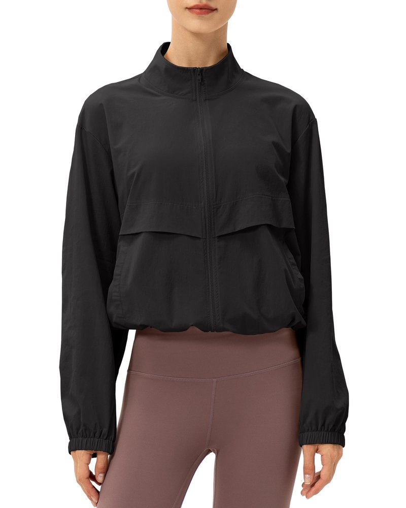 Locachy Women's Lightweight Zip Up Athletic Jacket Stand Collar Windproof Sun Protection Workout Outdoor Jacket Black XL