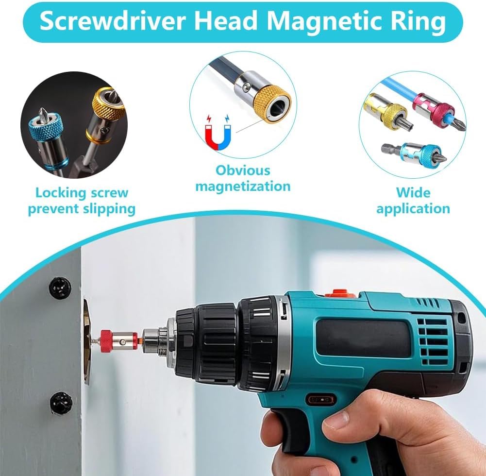 6 PCS Upgraded Screwdriver Head Magnetic Ring, 1/4 Inch/6.35mm Universal Screw Magnetizer Ring for Hex Screwdriver & Power Bits (Mix)