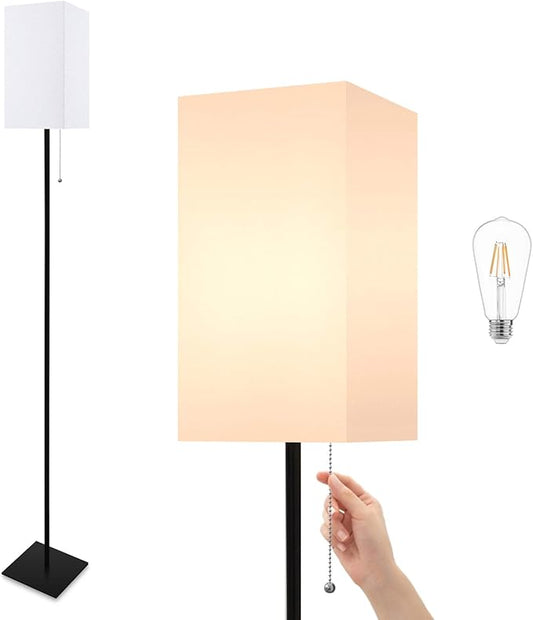 Floor Lamp for Living Room, Modern Standing Lamp for Bedroom with Linen Shade, Black Corner Floor Lamp for Office Kids Room, Bulb Included