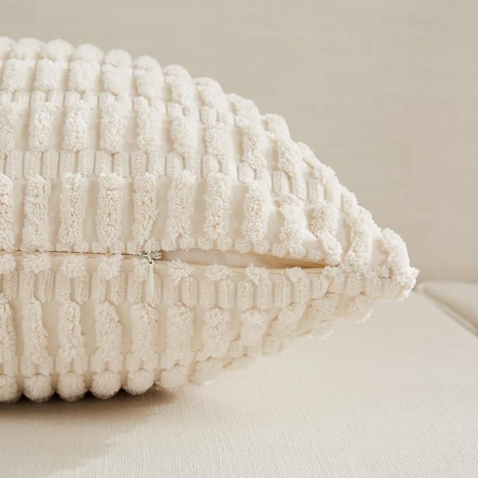 Fancy Homi Boho Decorative Throw Pillow Covers 20x20 Inch for Living Room Couch Bed Sofa, Rustic Modern Farmhouse Home Decor, Soft Corduroy Cream Square Cushion Case 50x50 cm