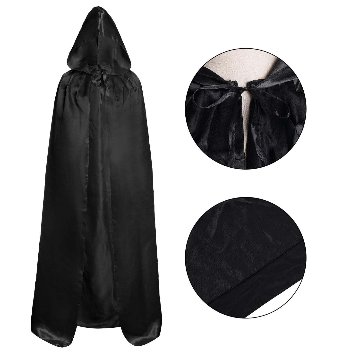 hoyuwak Black Cloak with Hood Halloween Wizard Hooded Cape Full Length Robe for Women Men Role Play Costume Witch Party Dress-Up