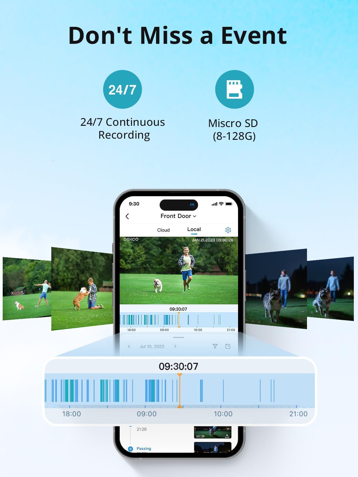DEKCO Outdoor Security Camera 2K Pan Rotating 180° Wired WiFi Cameras for Home Security with Two-Way Audio, Night Vision, 2.4G WiFi, IP65, Motion Detection Alarm (2 Pack)