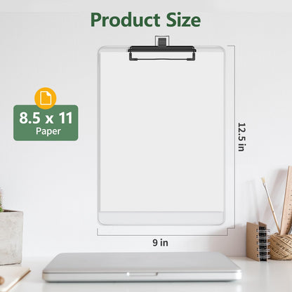 Juvealoe Clear Clipboard with Pen Holder, 8.5 x 11 Plastic Clip Boards with Black Low Profile Clip, Letter Size for Classroom, Teacher, Students, School, Office Supplies