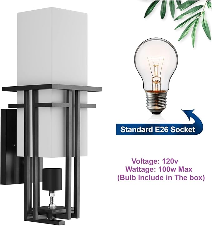 Outdoor Wall Light Fixtures, Exterior Waterproof Lanterns, Porch Sconces Wall Mounted Lighting with Modern Frosted Glass, Black Aluminum Wall Lamps for Patio Front Door Entryway, (Type_A 12.2''H)