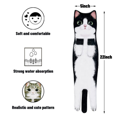 Hawgiman Hand Towels for Bathroom Kitchen,Cute Cat Quick-Dry Hanging Hand Towels Decorative for Bathroom Face Towels,Funny Gifts for Cat Lovers (Black-White)