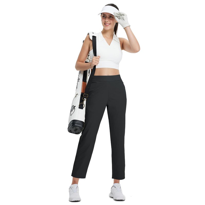 M MAELREG Womens Track Pants 7/8 Ankle Elastic Waist Drawstring Lounge Workout Petite Dress Golf Pants for Women Black