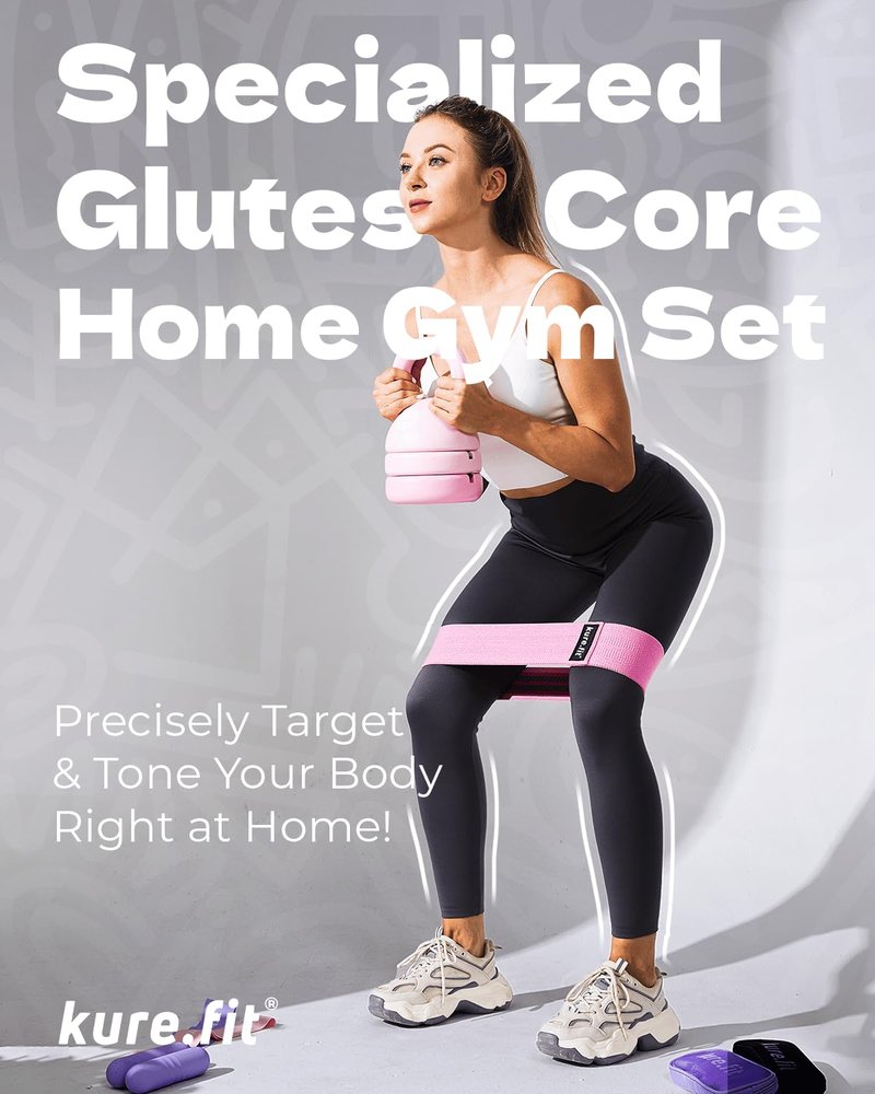 kure.fit Adjustable Kettlebell | 5 lb - 12 lb | Kettlebell Weights Set for Home Gym | Full-Body Workouts, Strength Training, Weight Loss | Fabric Booty Band | Beginners & Women | Pink
