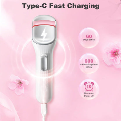 HEBECA Heated Eyelash Curler Professional - Eye Lashes Curler with Innovative Heating Silicone, Electric Eyelashes Curler with 600mAh Rechargeable Battery EC4001 (White)