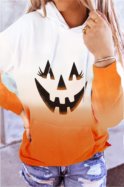 HVEPUO Women's Fall Halloween Pumpkin Hoodie With Pockets Ombre Orange Tie Dye Cute Long Sleeve Graphic Yellow Hoodies For Women Orange Pumpkin XL
