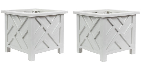 Trenton Gifts Chippendale White Planter Box Set of 2 - Elegant Outdoor Plant Pot for Patio, Porch Decor, and Garden Display