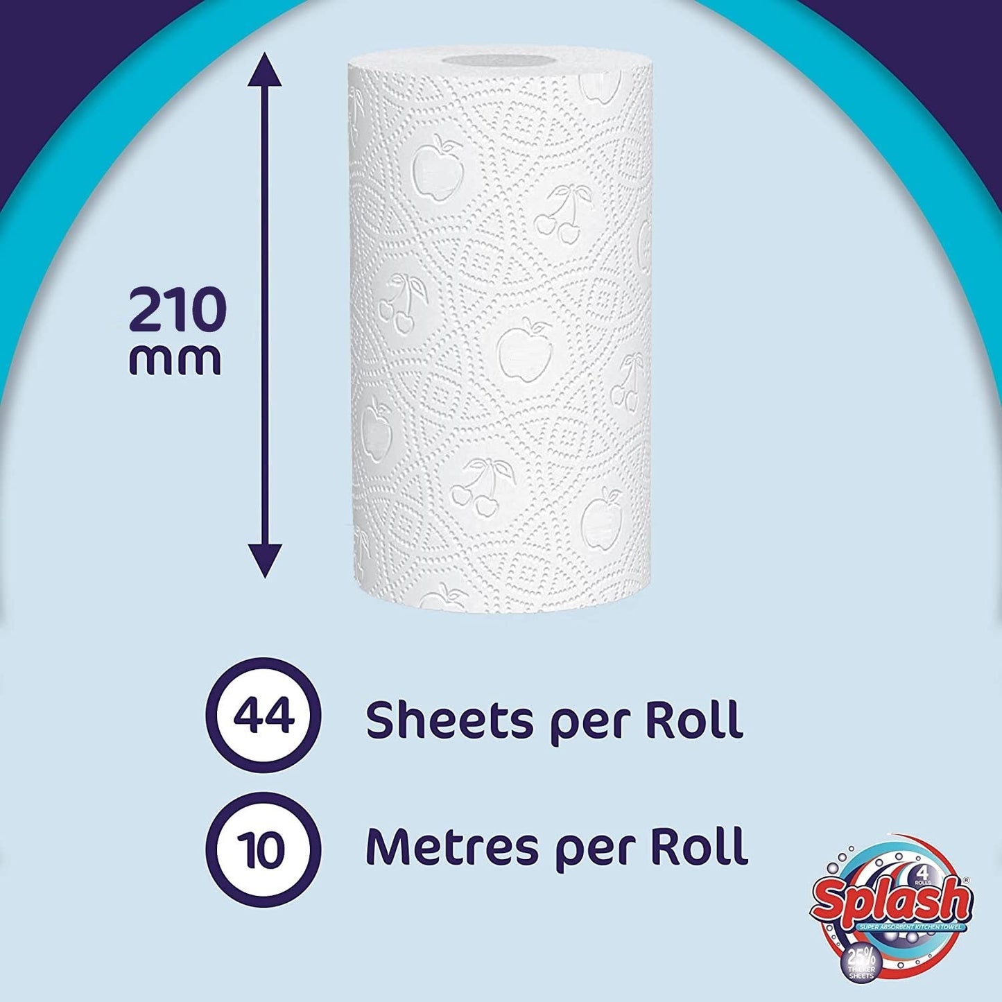 Splash 2-Ply Kitchen Towel 4-Pack Paper Rolls | White Paper Embossed | Strong & Functional (48)