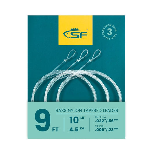 SF Pre-Tied Loop Heavy Butt Fly Fishing Bass Tapered Leader High Knot Strength Clear Nylon for Bass/Large Flies 3 Packs 9FT 10lb