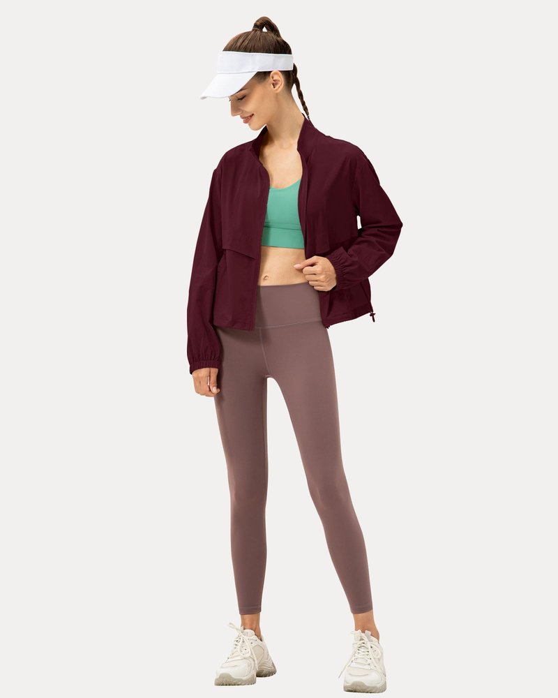 Locachy Women's Lightweight Zip Up Athletic Jacket Stand Collar Windproof Sun Protection Workout Outdoor Jacket Burgundy XS
