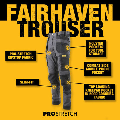 DEWALT Men's Fairhaven Pro-Stretch, Slim Fit, Holster Pocket Work Trousers, Grey, W32/L31