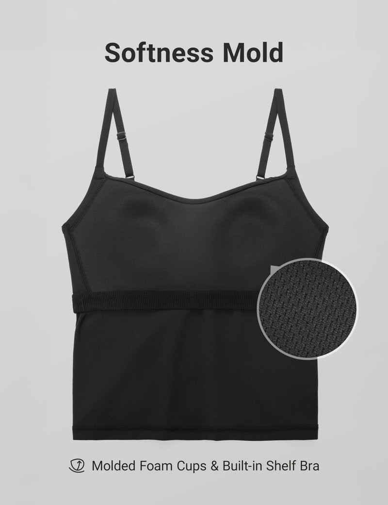 CRZ YOGA Softness Mold Butterluxe Camisole Tank Top for Women - Crop Adjustable U Back Workout Shirt with Built in Shelf Bra Black Medium