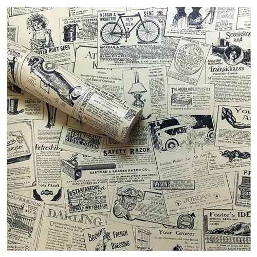 Lependor 17.71" X 118" Vintage Newspaper Self Adhesive Paper Peel & Stick Wallpaper for Bedroom Livingroom Decor - 17.71" X 9.8 ft