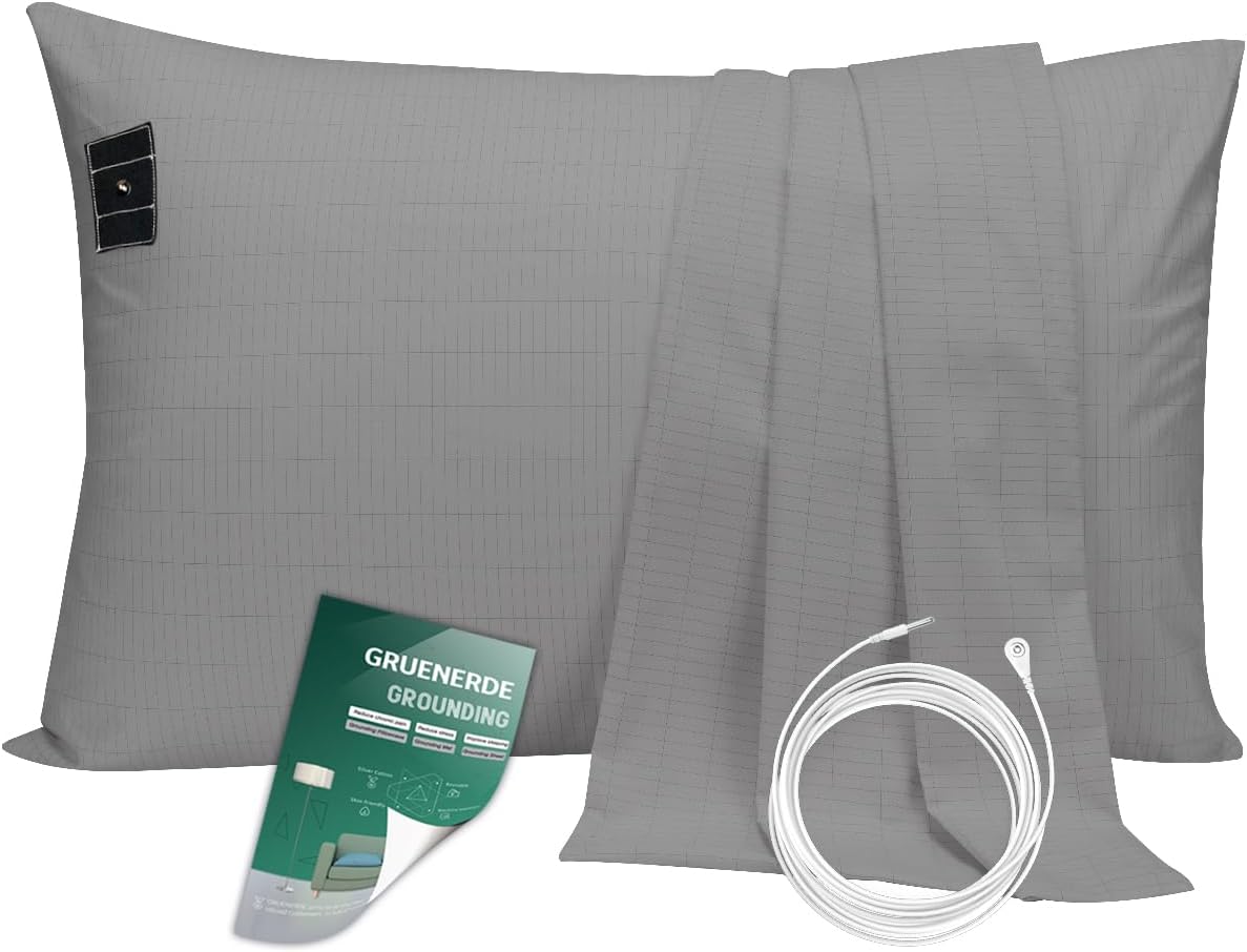 Grounding Pillowcase Queen Conductive Grounding Mat with 15ft Grounding Cord 20x30in Sleep Therapy Relieve Stress Increase Energy Gray