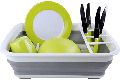 camper must haves dish drying rack Collapsible Dish Drying Rack Portable Dinnerware Drainer Organizer for Kitchen RV Campers Travel Trailers Space Saving Kitchen Storage Rack Tray (with Drainboard)