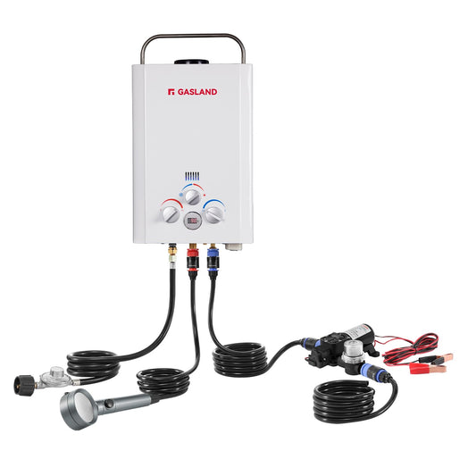 GASLAND 6L 1.58GPM Portable Propane Tankless Water Heater with 1.6 GPM Water Pump and 1/2" Twist-On Pipe Strainer