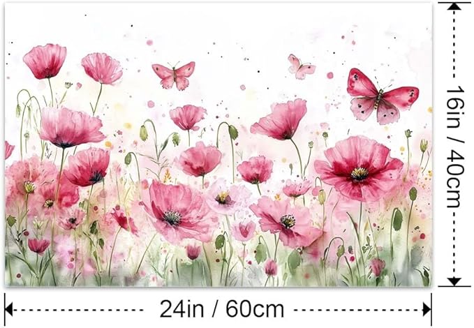 Yesad Poppies Wall Art, Pink Poppy Canvas Wall Art Flower Pictures Floral Poster Prints Farmhouse Wall Décor for Living Room Bedroom Home Decorations (Unframed,24”x16”, Poppy3)
