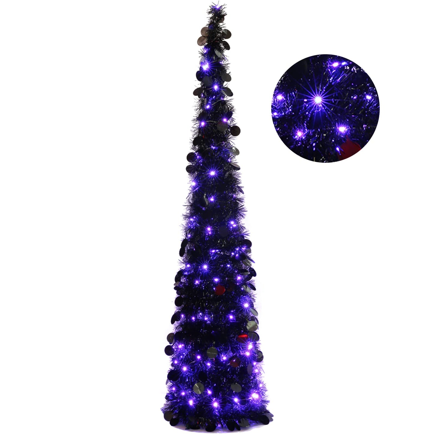 Orgrimmar 5FT Halloween Pop Up Artificial Black Tree with 100 Lights for Halloween and Holiday Home Decor (Black)