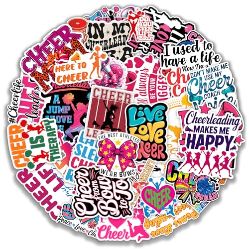 Cheerleader Stickers 50 Pieces Vinyl Waterproof Decal for Laptop Water Bottle Phone Car Window Guitar Stakeboard Scrapbook Sticker Cheerleading Gifts