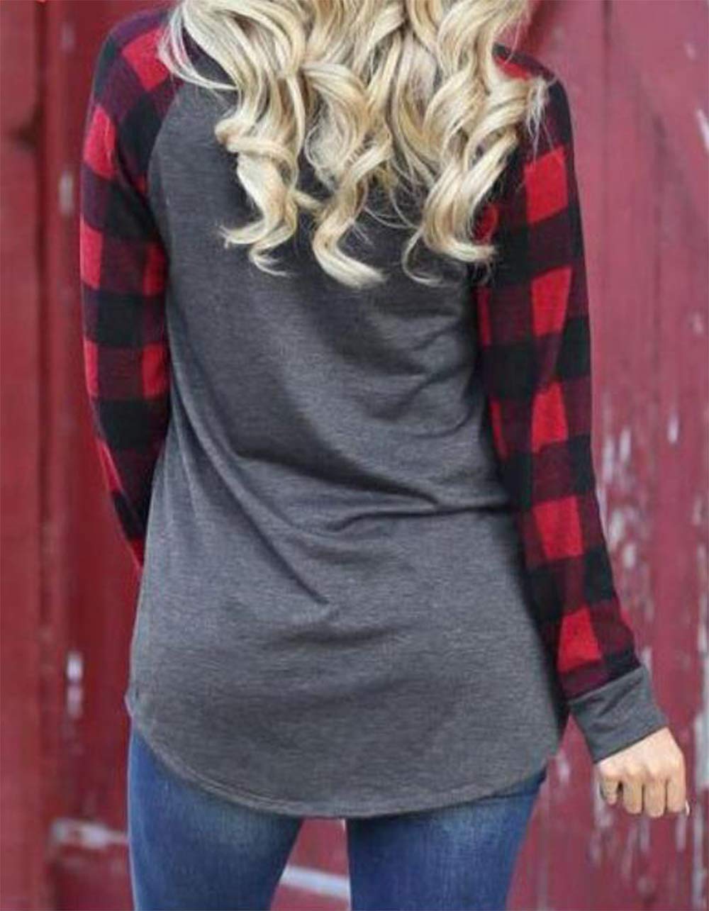 Christmas Top for Women Snowman T-Shirt Plaid Splicing Raglan Long Sleeve Tee Christmas Holiday Tops(Snowman-4328 XXL)