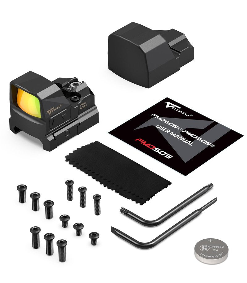 VOTATU PMD505-R Micro Red Dot for RMS/RMSc Footprint, Multiple Reticle Reflex Sight with Picatinny Mount - Shake Awake Optic for Pistol - 2 MOA Dot 46 MOA Circle