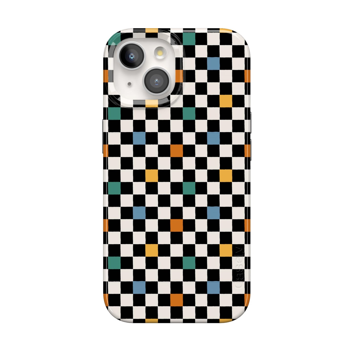 Casely iPhone 15 Plus Case | Fit Check | Neutral Checkerboard Checkered Classic Case | Compatible with MagSafe