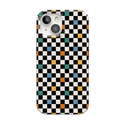 Casely iPhone 15 Plus Case | Fit Check | Neutral Checkerboard Checkered Classic Case | Compatible with MagSafe