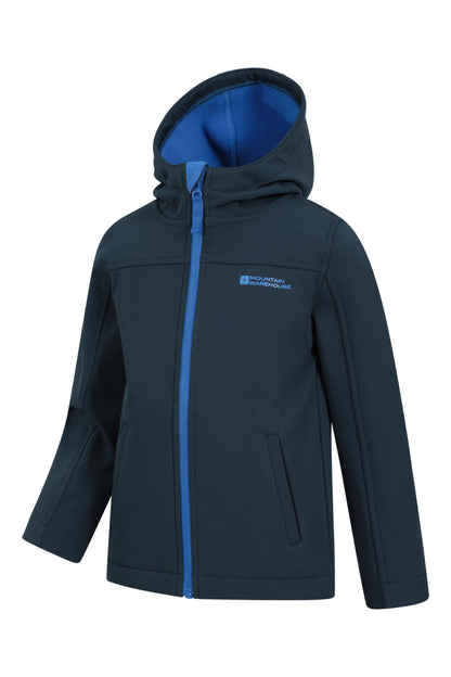 Mountain Warehouse Exodus Kids Softshell Jacket - Breathable, Wind & Water Resistant, Fleece Lined Coat for Boys & Girls - For Autumn, Winter, Hiking & Outdoors Navy Kids Size 11-12 Years