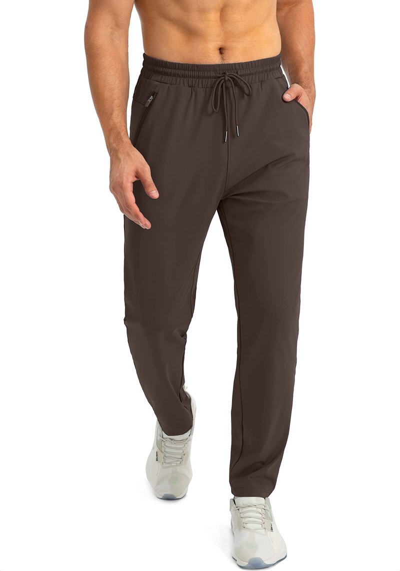 G Gradual Men's Sweatpants with Zipper Pockets Tapered Joggers for Men Athletic Pants for Workout, Jogging, Running (Brown, X-Large)