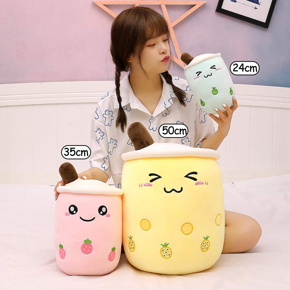 AMOZO Cute Cartoon Boba Milk Tea Soft Plush Doll, Giant Boba Bubble Plushie Stuffed Tea Cup Pillow Gift Toys(Green,35cm)