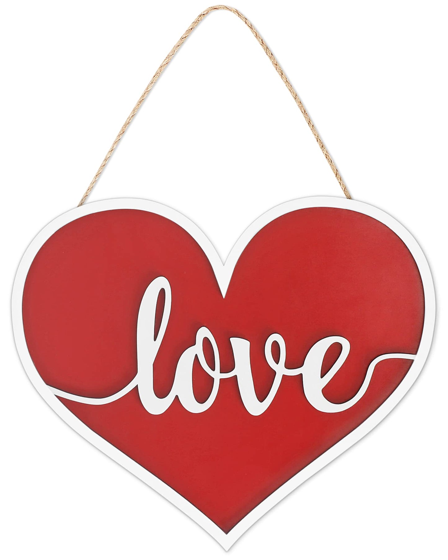 AKEROCK Valentines Day Door Decorations, 3D Heart Shaped Wooden Hanging Sign for Valentines Decorations or Wall Decor