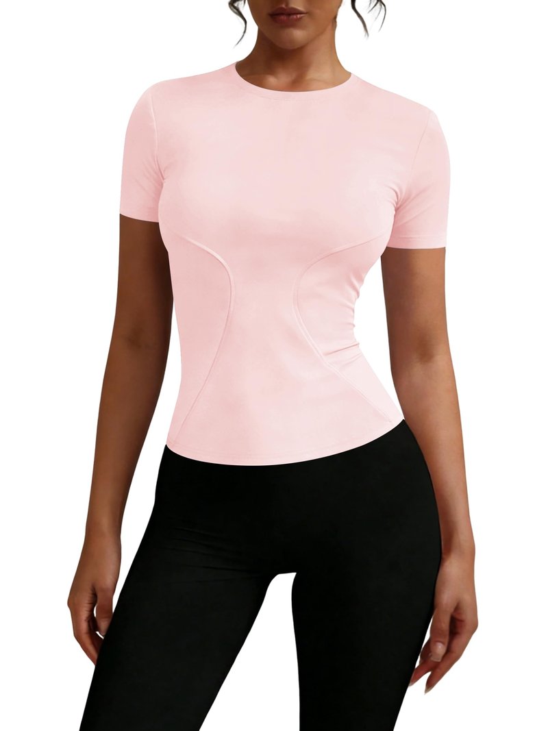 Gym Clothes for Woman Workout Tops Short Sleeve Athletic Shirt Crewneck Slim Tees Running Gym Pilates Shirts Outfits