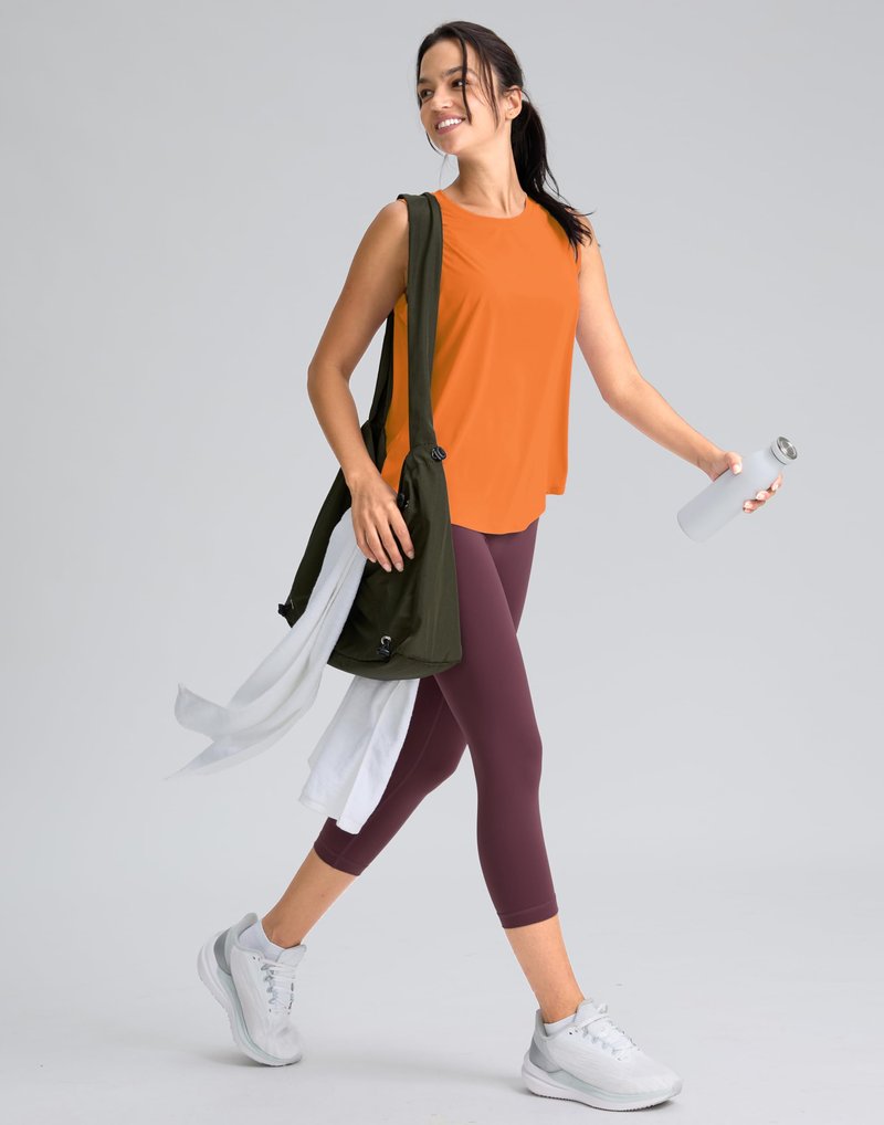 SANTINY Women's Sleeveless Workout Tops Breathable Lightweight Active Tennis Yoga Shirts Athletic Running Tank Tops for Women (Neon Orange_L)